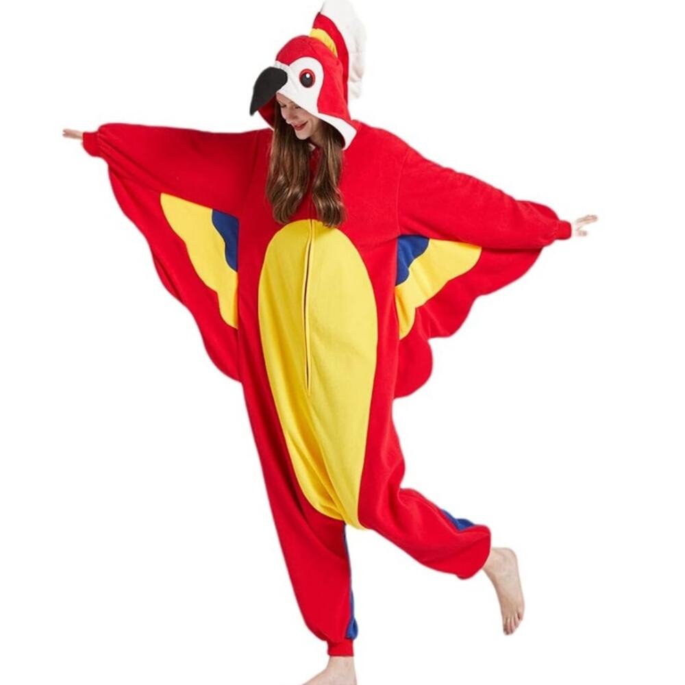Parrot Full Body Suit Costume Adult XL Multi Halloween Animal One Piece Red